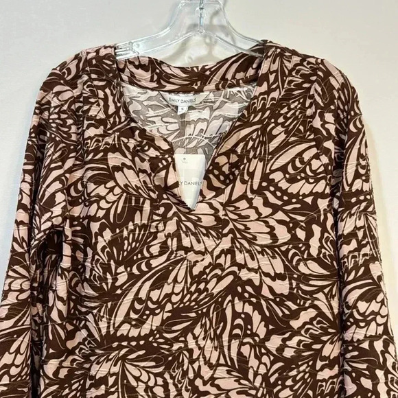 Emily Daniels Women's Long Sleeve Brown and Tan Pattern Pull Over Shirt Size S - Picture 2 of 11